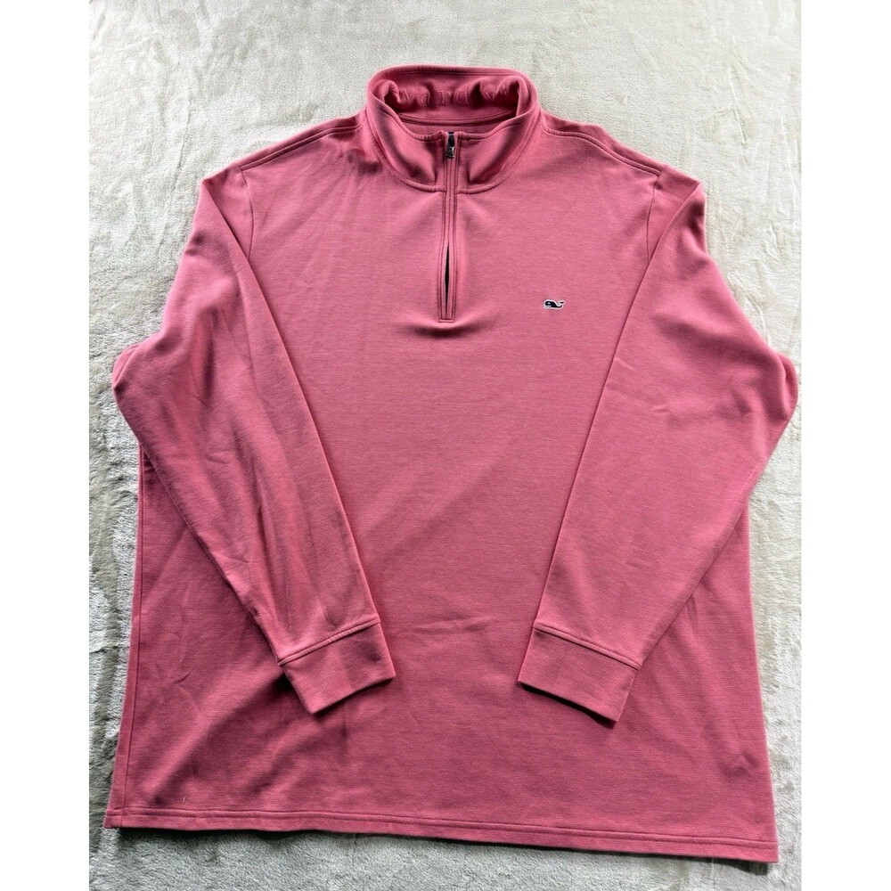 Vineyard Vines Saltwater Men's Sweatshirt 3XLT Pink Striped Quarter Zip Pullover